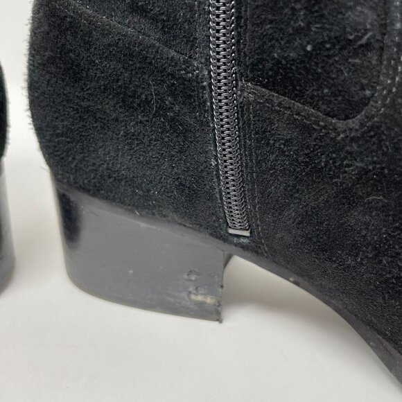 Via Spiga Womens 9M Boots Bootie Black Leather Suede Buckle Block Heel Zipper - Picture 6 of 11
